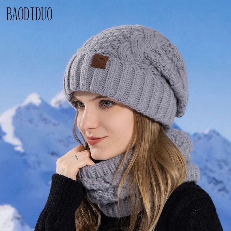 Xinbaoguan 60% acrylic 8395 winter hat scarf set for women, cold resistant and warm knitted hat, ear protection sleeve, yarn cap