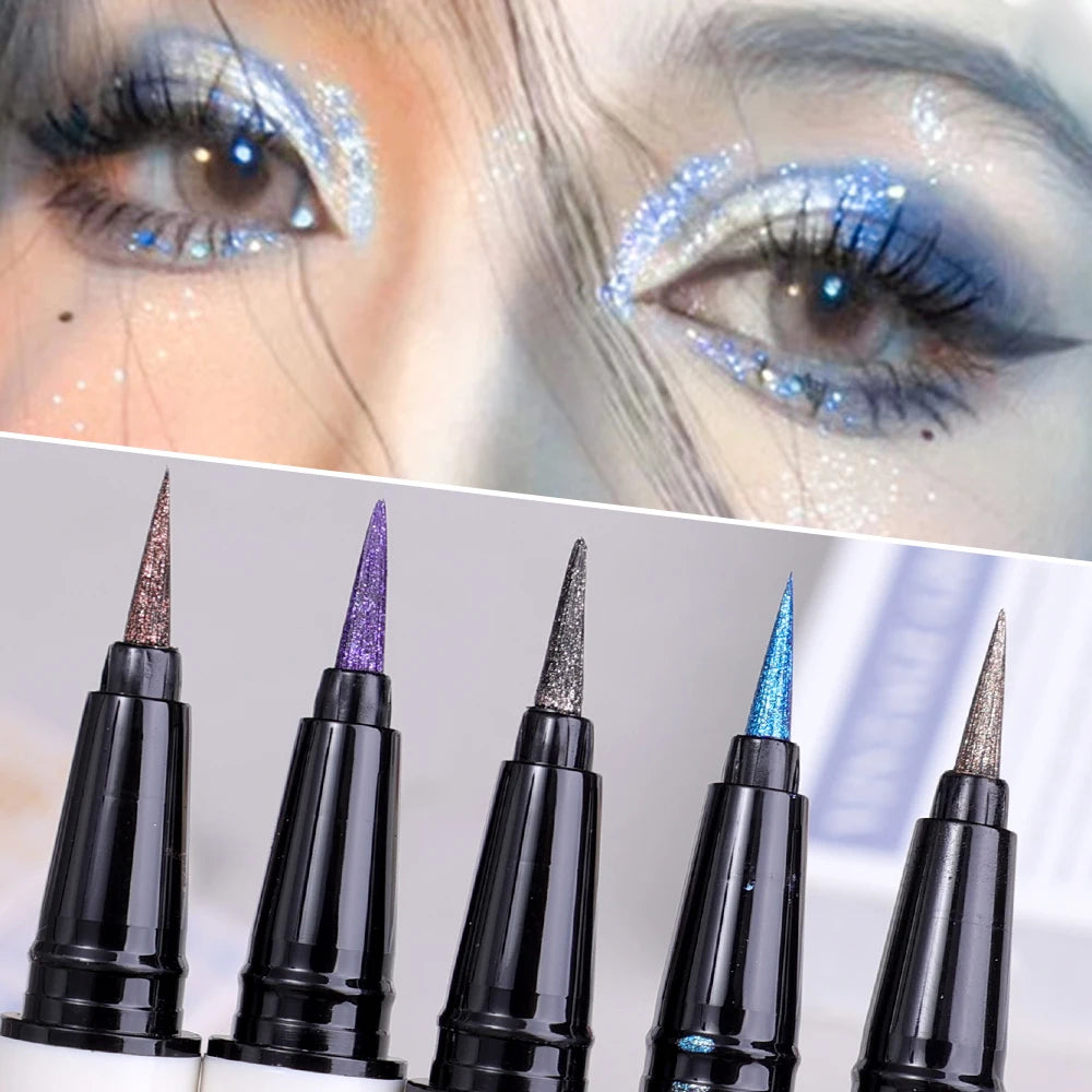 Crayon liquide pour les yeux nacré fin 6 couleurs 3 en 1 Bâton de fard à paupières brillant Silkworm Maquillage pour les yeux à paillettes lisses et durables