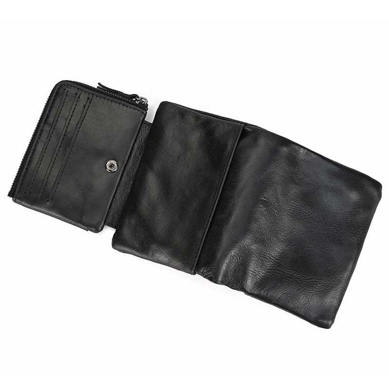 Leather Men‘s Short Wallet Hasp Genuine Leather Unisex Zipper Coin Clutch Purse Cowhide Card Holder Trifold Man wallets