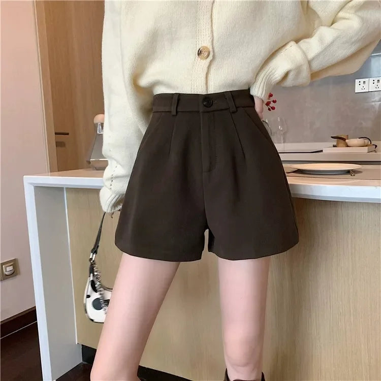 Black Woolen Shorts Women's Autumn/winter Outerwear Petite High-waisted Bell Bottoms 2023 New Slimming Base Boot Pants