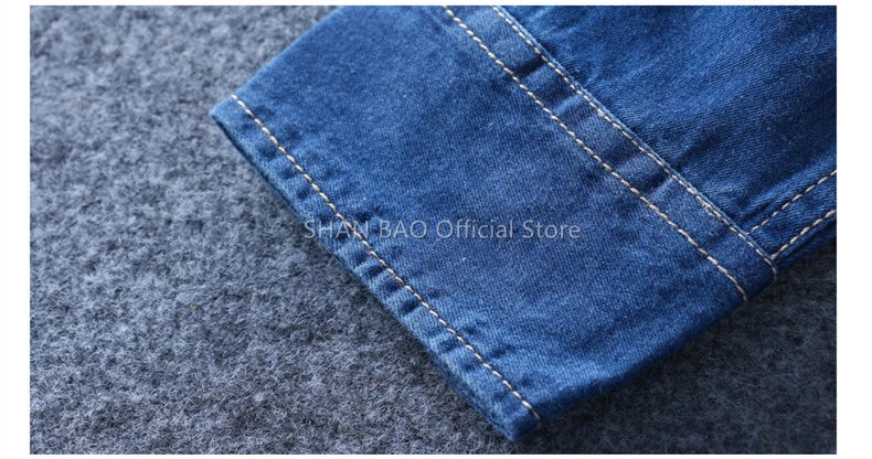 SHAN BAO classic brand double pocket button 100% cotton denim shirt 2022 spring high quality men's slim long-sleeved shirt