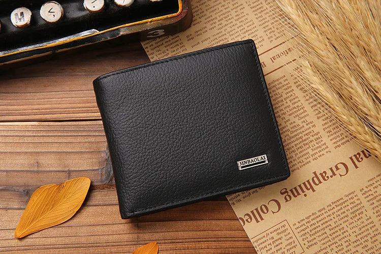 100% Genuine Leather Men Wallets Premium Product Real Cowhide Wallets for Man Short Black Walet Portefeuille Homme