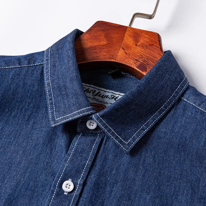 Chemise classique à manches longues en denim 2023, 100 % coton, avec poche, broderie, vêtements confortables