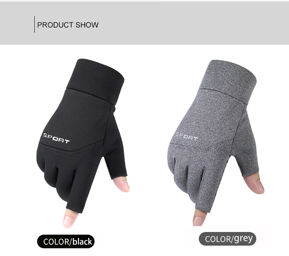 Winter Fishing Men's Gloves Women Cycling Warm Anti-Slip Gloves for Fishing Sports Touch Screen Two Fingers Cut Outdoor Angling