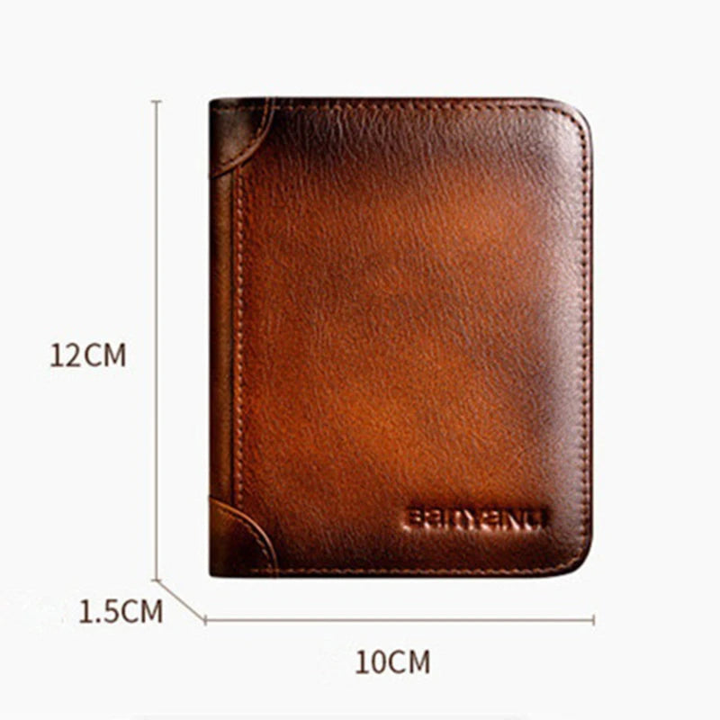 Genuine Leather Rfid Protection Wallets for Men Vintage Thin Short Multi Function ID Credit Card Holder Money Bag