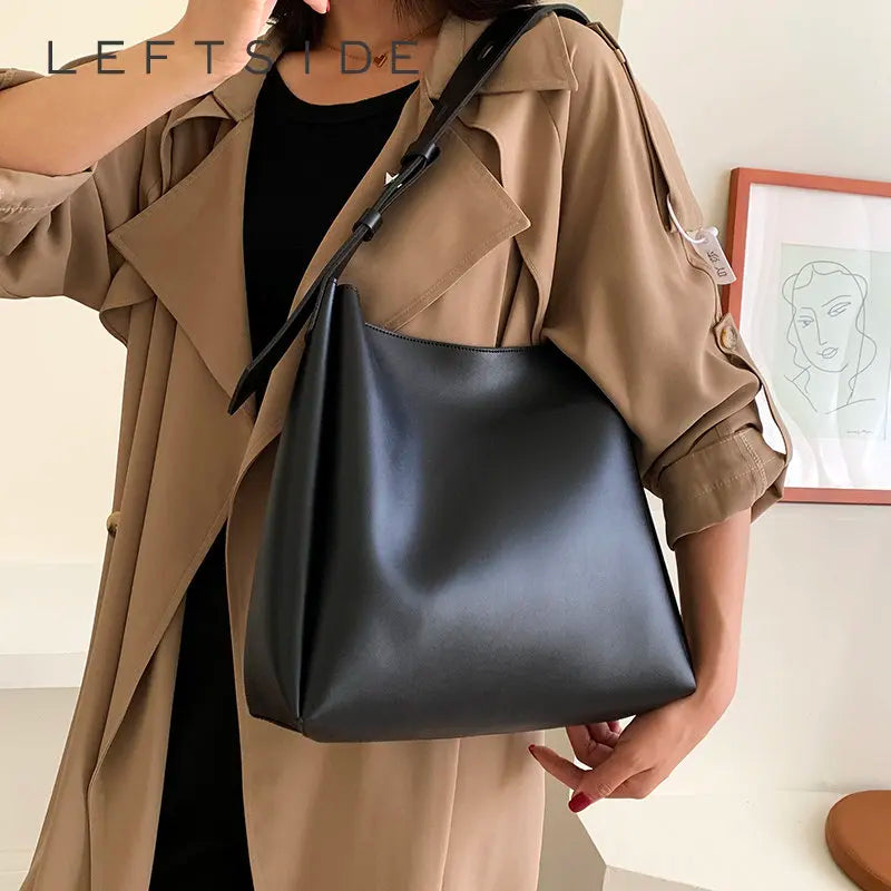 LEFTSIDE Fashion Leather Tote Bag For Women 2023 Tend Female Simple Large High Capacity Shoulder Side Bag Handbags And Purses