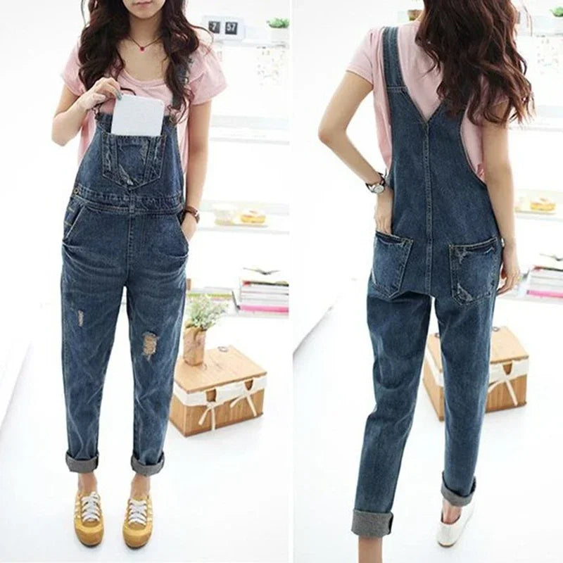 Summer Women Sleeveless Overalls Cool Denim Jumpsuit Ripped Holes Casual Ripped Mom Jeans Jumpsuits ladies Jumpsuits Plus Size