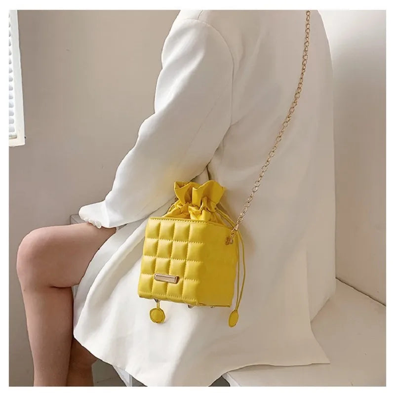 Texture Simple Checker Drawstring Crossbody Bag 2022 New Trendy Handbags  Fashion Chain Messenger One-shoulder Bags For Women