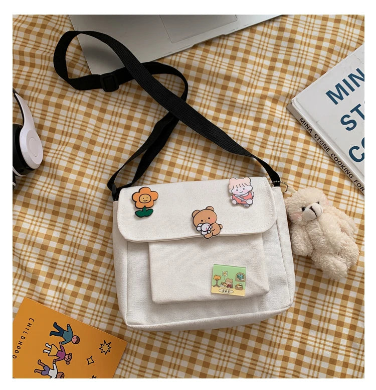 Crossbody Bags Women Canvas Flap-bag Kawaii Harajuku All-match Students Casual Female Handbags Korean Ulzzang Daily Chic Fashion