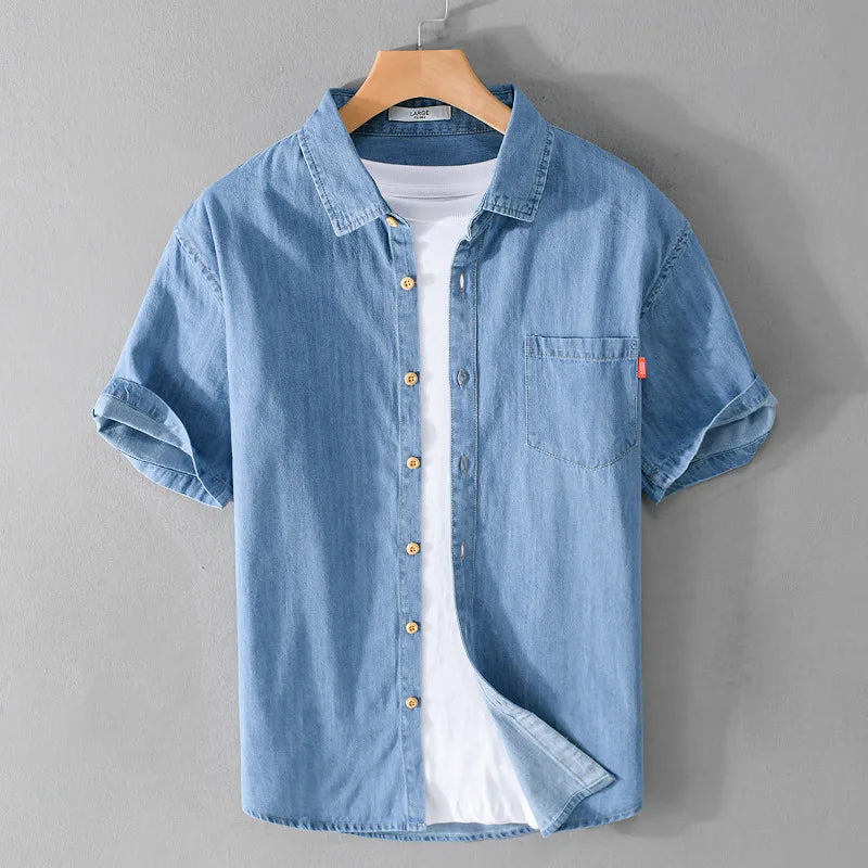 Denim Shirt for Men Summer New Short Sleeve Pure Cotton Shirt