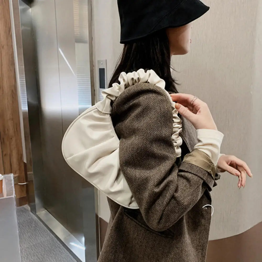 Fashion Pleated Handlebags for Women PU Cloud Bags Leisure Armpit Bag Shopping Shoulder Bags Dumpling Handbag Female 2024