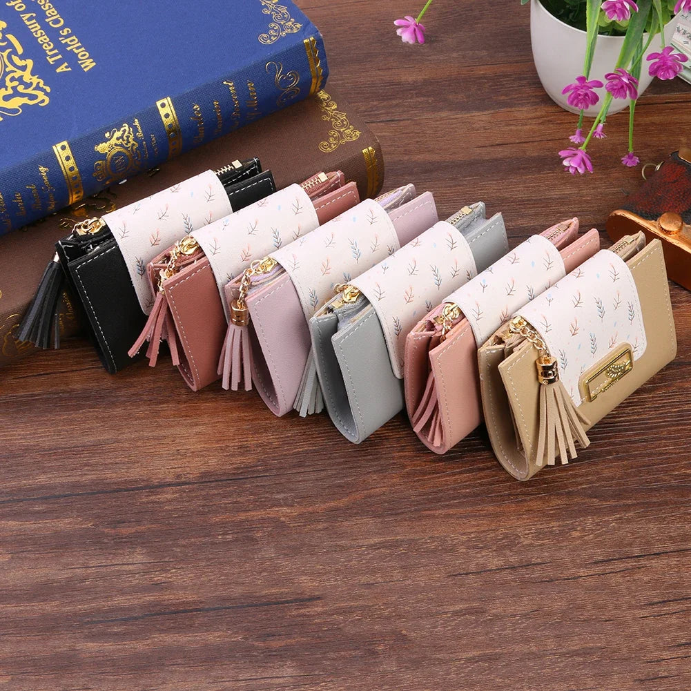 Fashion Ultra-thin Wallet Tassel Short Wallet for Woman Mini Coin Purse Ladies Clutch Small Wallet Female Pu Leather Card Holder