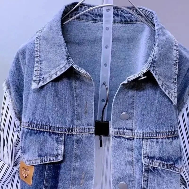 Nouvelle veste en jean épissé pour femmes printemps automne mode coréenne chemise en jean hauts vestes en jean décontractées coupe-vent pour femmes