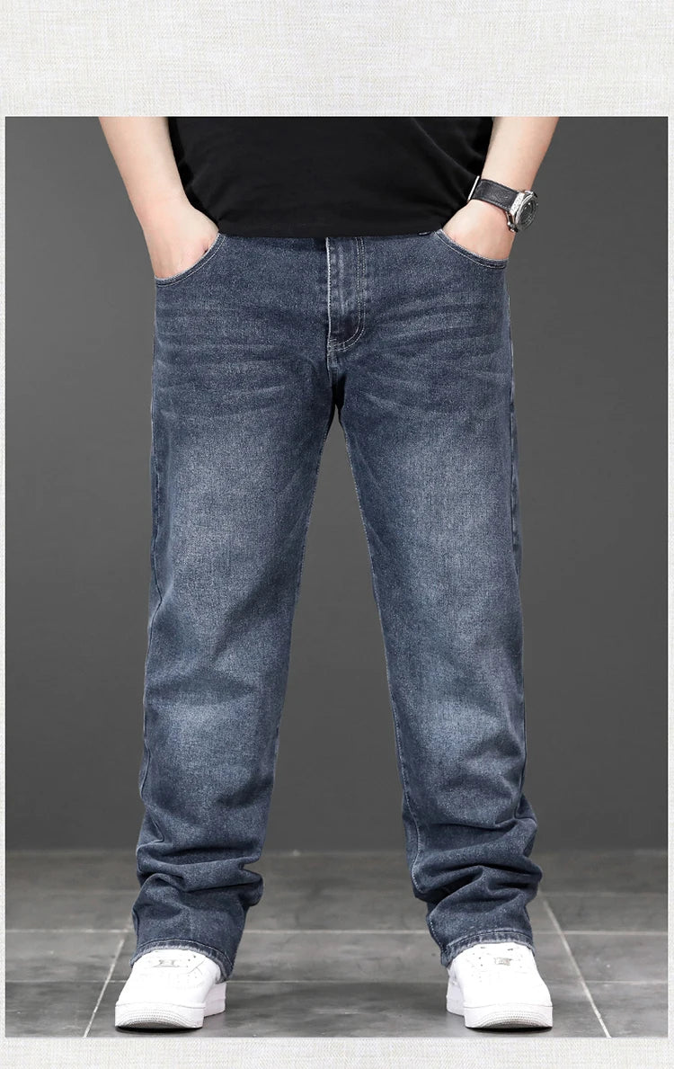 Elastic Loose Plus Size Denim Men Long Jeans Fashionable Oversized Business Casual Big New Arrivals High Quality All Seasons