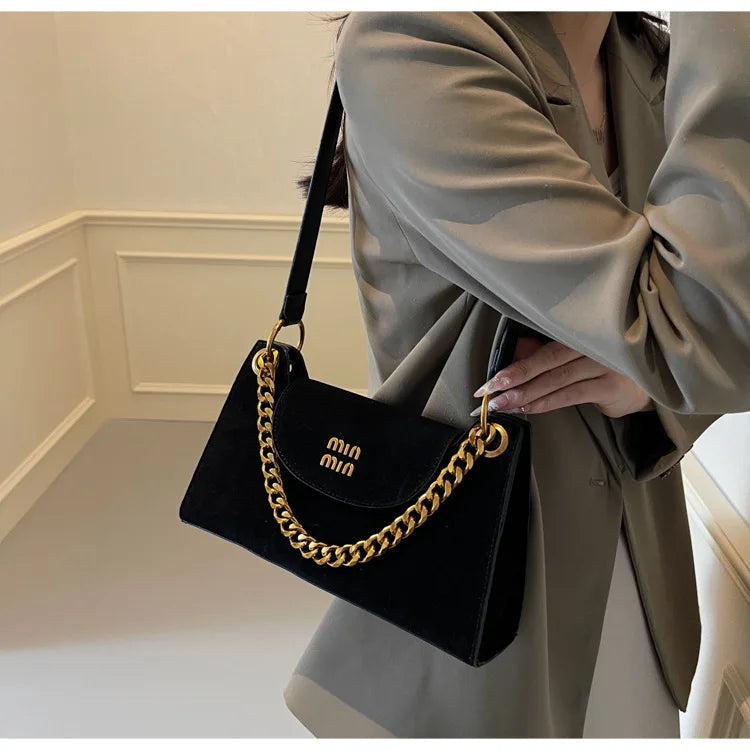 Metal Letter Designer Brand Handbags Top Handle Luxury Shoulder Bags Solid Color Elegant Crossbody Bags Fashion Bags For Women