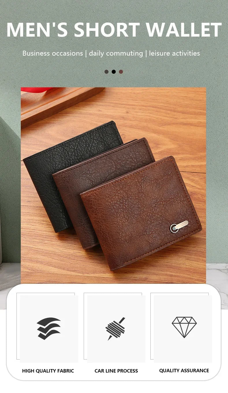 Men Purse Black Coin Wallet Male Business ID Cards Holder PU Leather Multiple Slot Casual Large Capacity Dollar Coin Money Bags