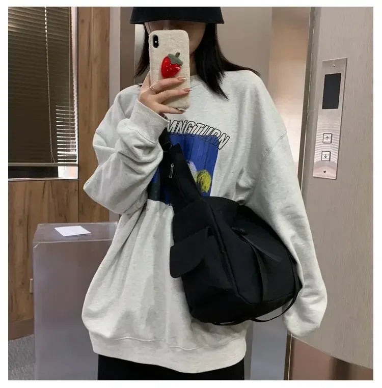 Japanese Harajuku Women Messenger Bag Solid Color Canvas Crossbody Bags Student Large Capacity Handbags Shoulder Bag Bolsos Sac