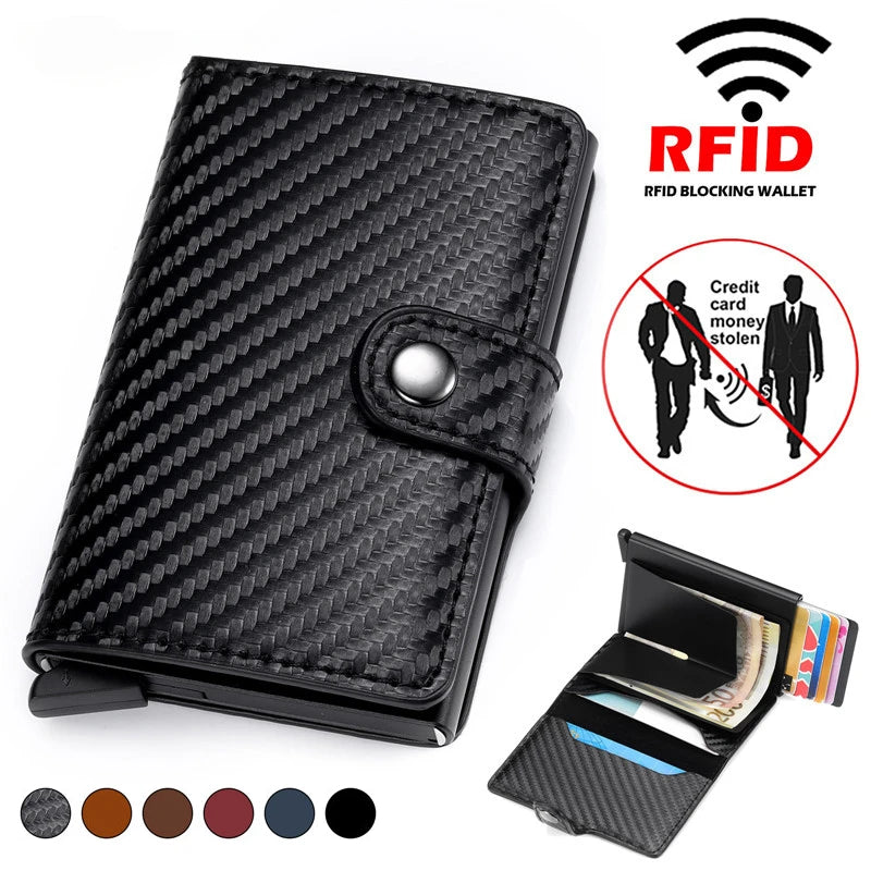 Carbon Fiber Credit Card Holder Wallet Men Rfid Smart Metal Thin Slim Pop Up Minimalist Wallet Small Black Purse Metal Vallet