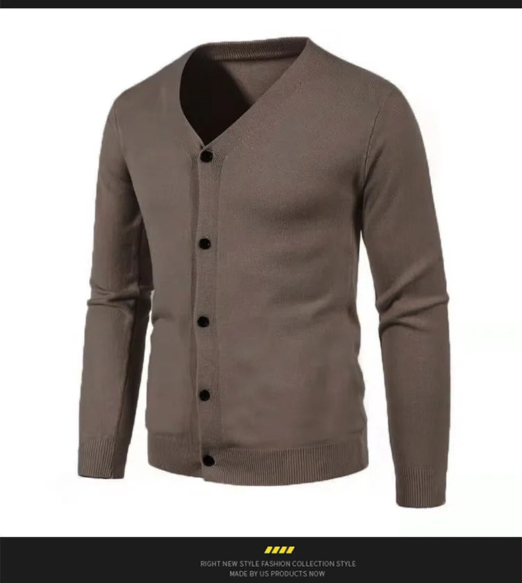 2024 M-5XL Automne Hommes Tricoté Cardigan Mince Col En V Basique Élastique Slim Fit Mince Pull Couleur Unie Décontracté Polyvalent Manteau