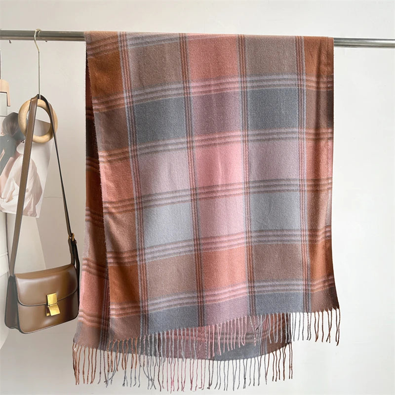 2023 Warm Plaid Cashmere Shawl Poncho Winter Scarf Luxury Print Blanket Pashmina Wraps Bufanda With Tassel Casual Stoled Echarpe