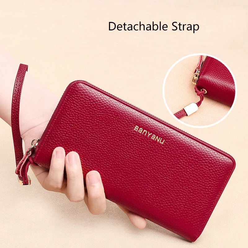 Genuine Leather Women Wallet 2024 Luxury Long Wallets for Women Large Capacity Clutch Bag Card Holder Purse Double Zipper Wallet