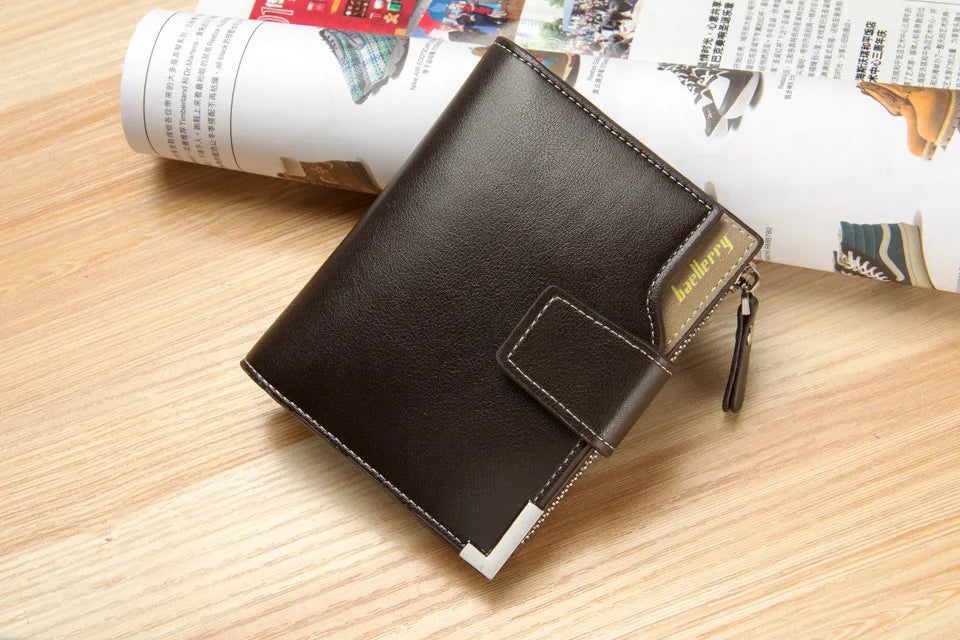 Short Luxury Men Wallets Zipper Coin Pocket Card Holder Male Wallet Clutch Photo Holder Name Engraved Brand Man Purses Wallet