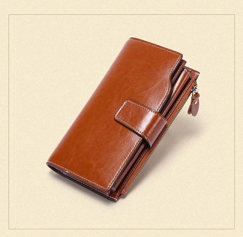 2024 New Rfid Long Women Wallets Clutch Zipper Coin Pocket Female Print Wallet Quality Card Holder Genuine Leather Women Purse