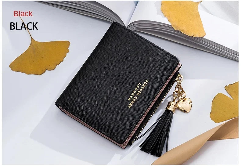 Fashion Women's Wallets Tassel Short Wallet For Woman Zipper Mini rfid Coin Purse Ladies Small Wallet Female Leather Card Holder