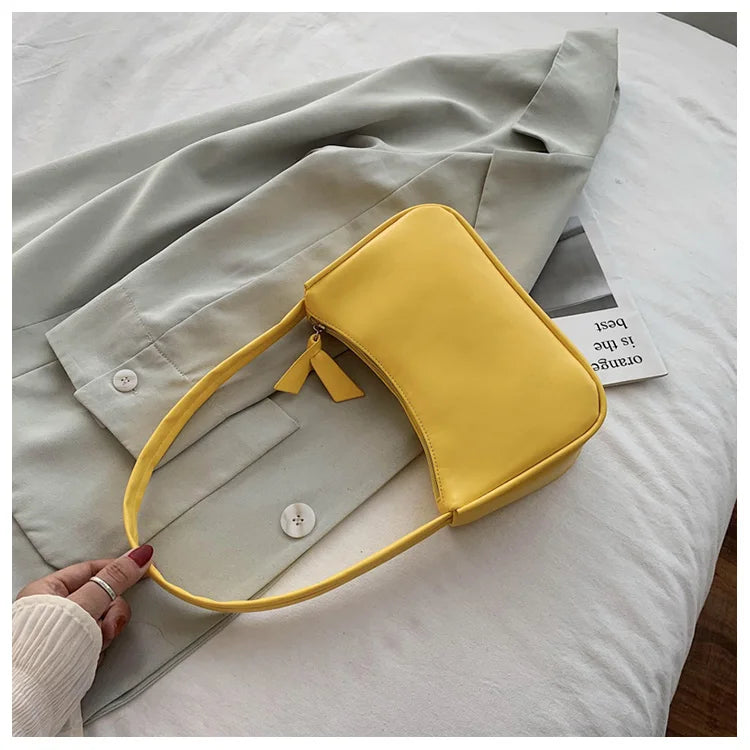 Retro Soft PU Leather Women Shoulder Underarm Bags Casual Solid Color Small Top-Handle Handbags Ladies Fashion Shoulder Bags