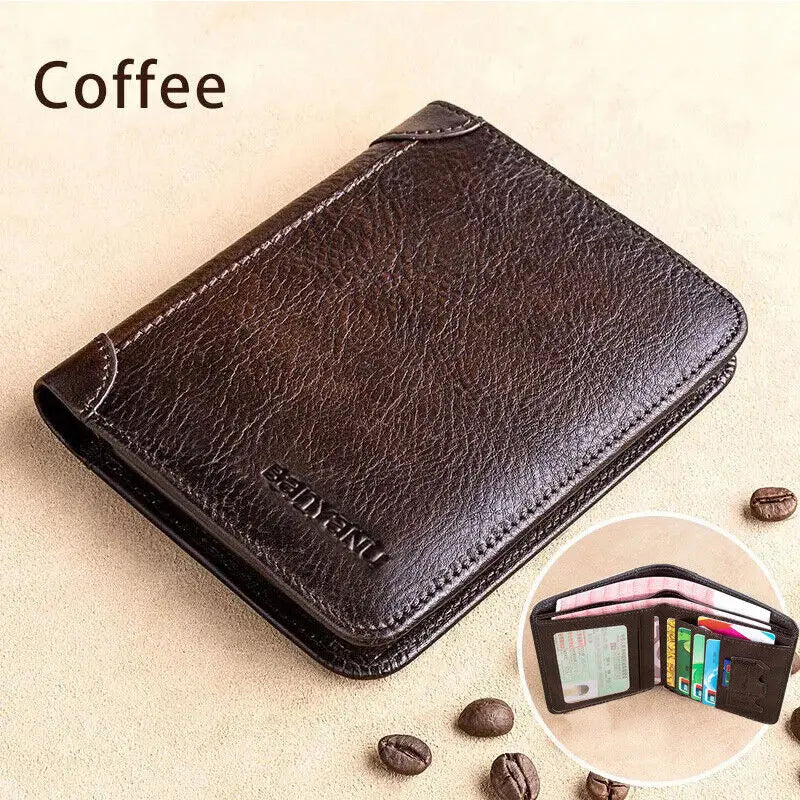 Genuine Leather Wallet Retro Business Design Rfid Protection Short Card Holder Coin Purses Money Bag Men Business Wallet Handbag