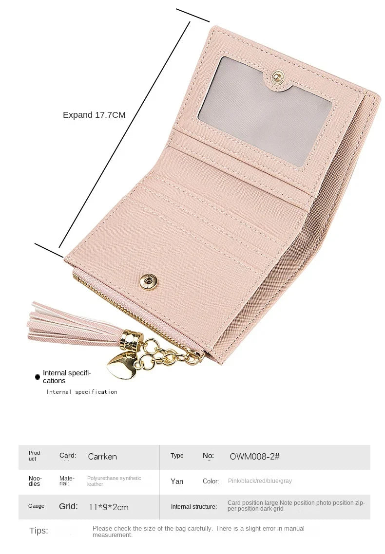 Fashion Women's Wallets Tassel Short Wallet For Woman Zipper Mini rfid Coin Purse Ladies Small Wallet Female Leather Card Holder