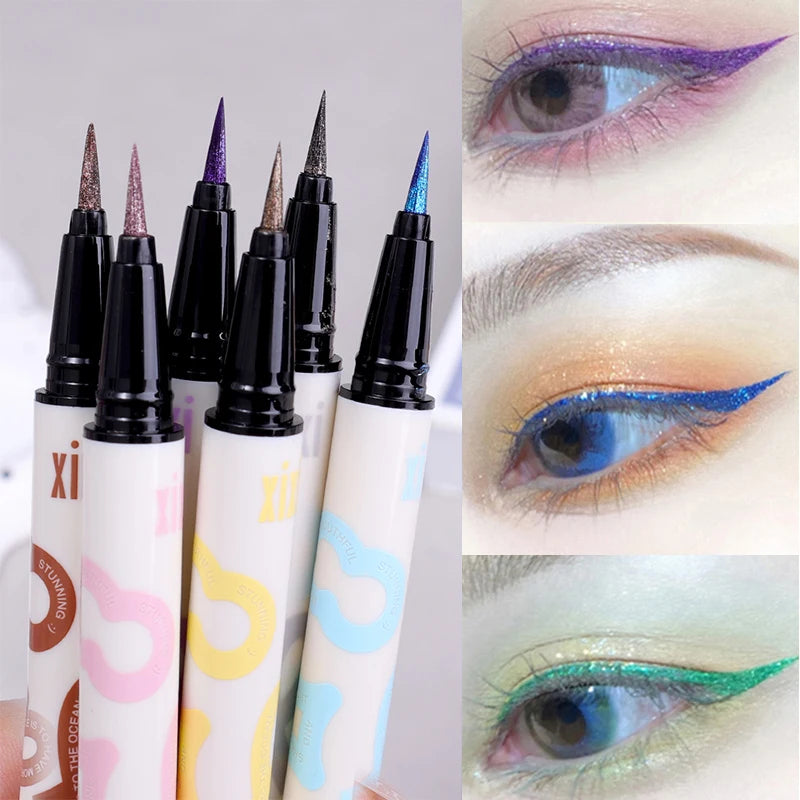 Crayon liquide pour les yeux nacré fin 6 couleurs 3 en 1 Bâton de fard à paupières brillant Silkworm Maquillage pour les yeux à paillettes lisses et durables