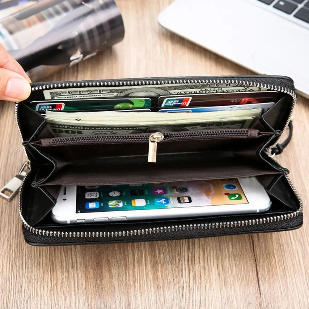 New Men's Wallet Short Frosted Leather Wallet Retro Zipper Vertical Wallet Luxury Multi-Card Wallet Phone Bag Coin Purse