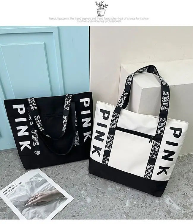 Sports Fitness Tote Bag Nylon Fabric Bags Women Handbag Pink Letter Graphic Tote Handbags Woman Shoulder Bags Casual