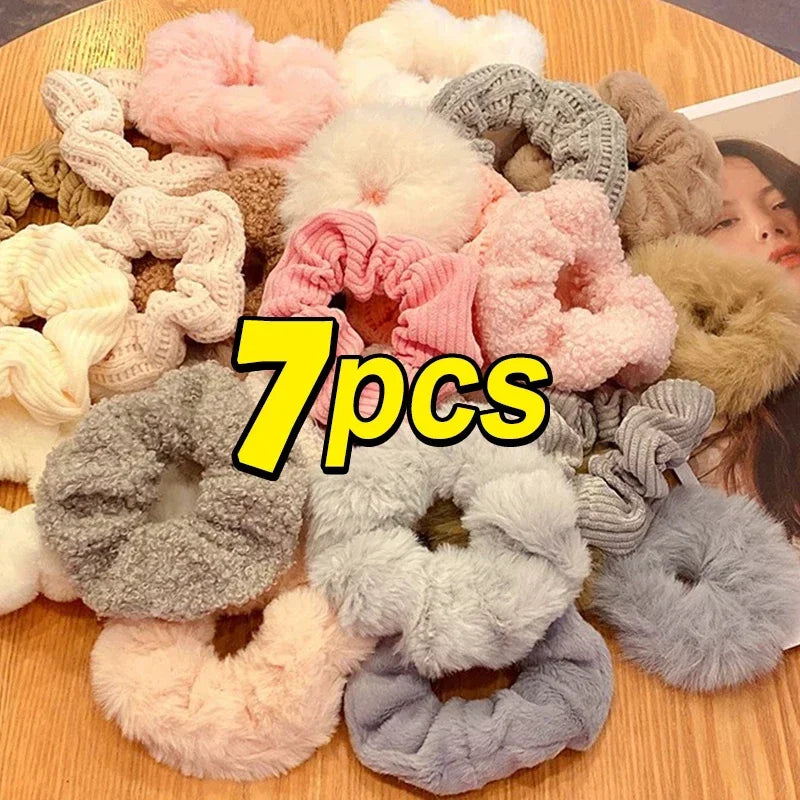 7Pcs/Set Women Hair Scrunchies Velvet Solid Color Hair Band for Girls Ponytail Holder Rubber Bands Hair Ties Hair Accessories