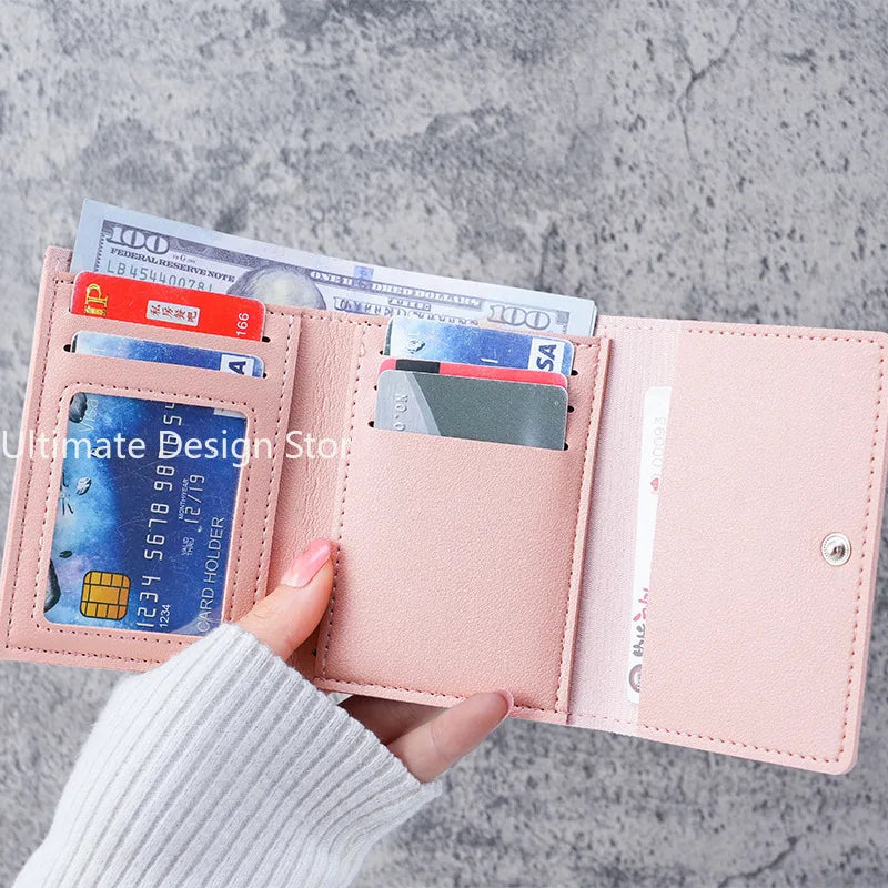 Women Short Cute Small Wallets Student Triple Fold Card Holder Girl ID Bag Card Holder Coin Purse Lady Wallets Cartoon Bag