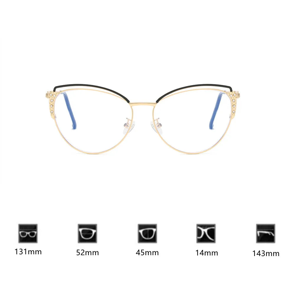 Lunettes anti-radiations bloquant la lumière bleue, monture en métal pour lunettes œil de chat, strass, lunettes d'ordinateur avec diamant, nouveauté