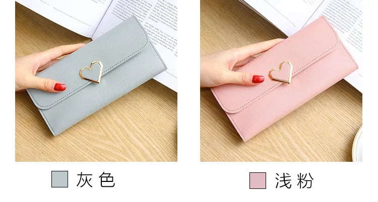 2024 Women Tri-Fold Wallet Metal Heart Pattern Girls Money Pocket Card Holder Luxury Designer Phone Clutch Fashion Card Holder