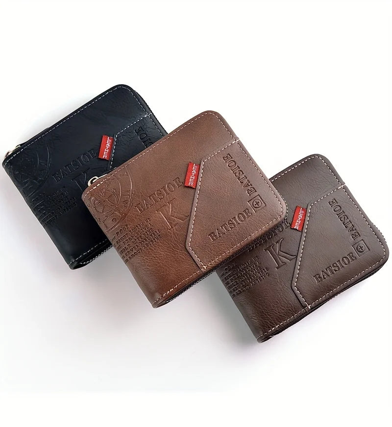 Men's Wallet Made of PU Wax Oil Skin Purse for Men Coin Purse Short Male Card Holder Wallets Zipper Around Money Coin Purse