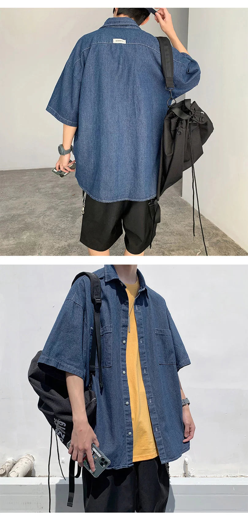 Summer Brand Denim Shirt Men Short Sleeve Cargo Shirt Coat Loose University Handsome Top Clothes 2023 Cowboy Oversize