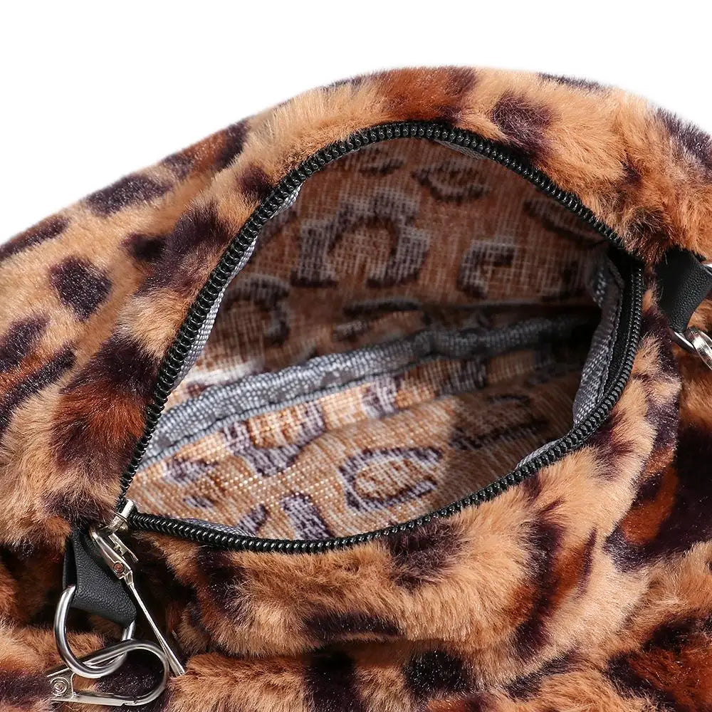 New Women's Casual Shoulder Bag Animal Print Leopard Plush Lady Shoulder Underarm Bag Female Messenger Bag Crossbody Bags