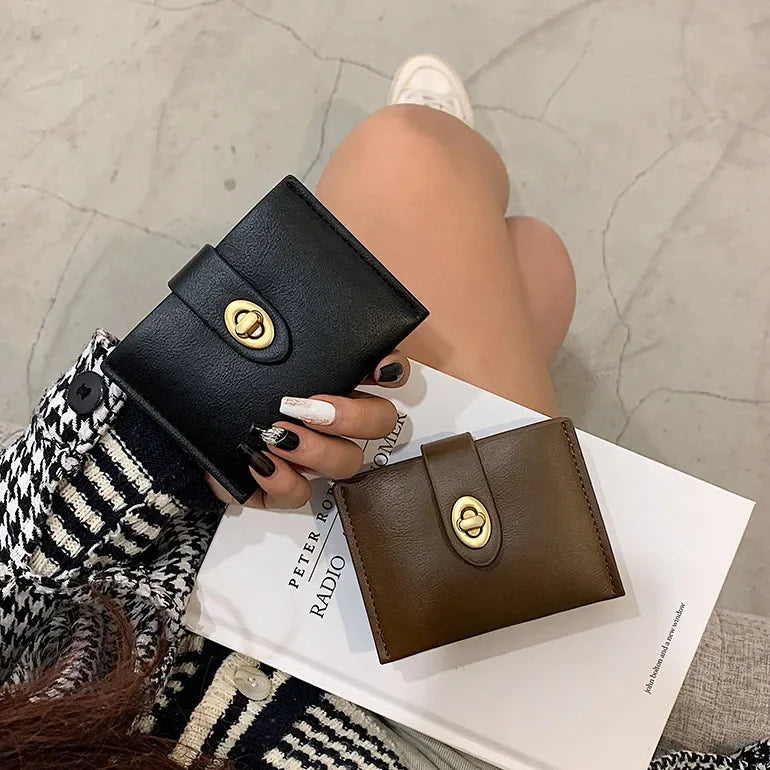 Women's Short Wallet Black Brown Minimalist Versatile Compact Card Bags Coin Purse Money Wallet Monedero Mujer Billetera 지갑