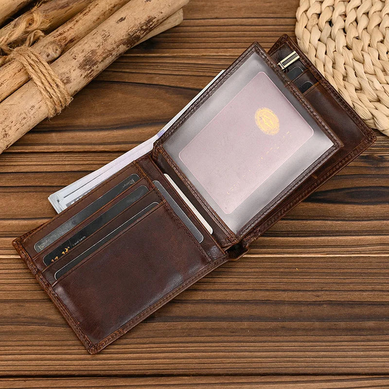 RFID Blocking Men's Business Wallet Thin Purse Male Card Holder With Zipper Coins Pocket Black Brown Male Wallets Short Coin Bag