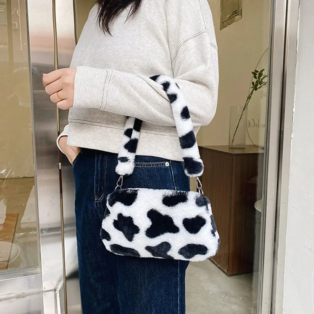 New Women's Casual Shoulder Bag Animal Print Leopard Plush Lady Shoulder Underarm Bag Female Messenger Bag Crossbody Bags