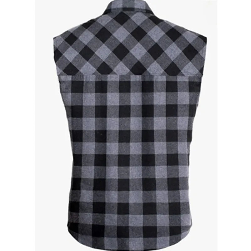 Men's Sleeveless Plaid Front Shirt Beach Cool Tops Baroque Short Sleeve Printed Button Clothing Casual Fashion Blouse