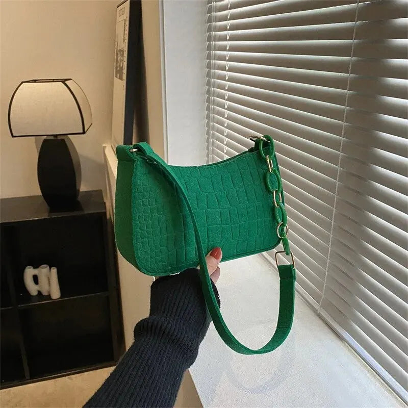 New Felt Bag Textured Crocodile Niche Underarm Bag Fashion Chain Tote Women's Bag