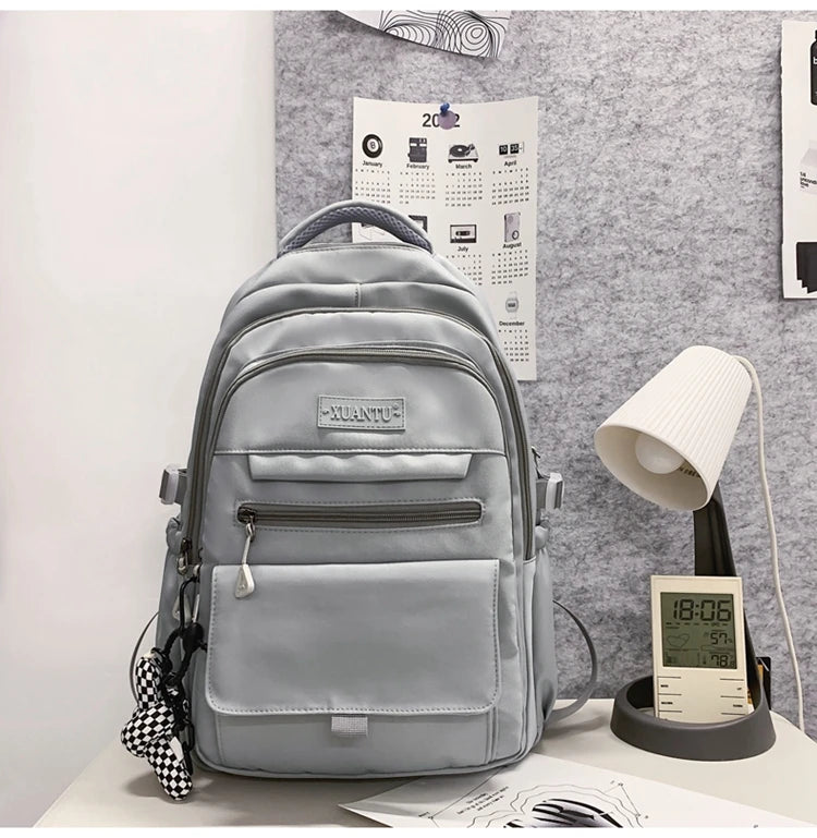 New Simple Student Bag Solid Color Schoolbag Youth Large Capacity Travel Backpack High Quality Canvas Schoolbag Fashion Backpack