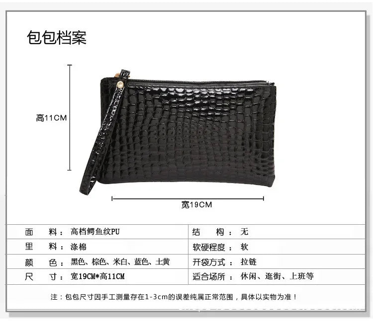 Leather Women's Long Wallet Crocodile Pattern Handbag Ultra Thin Soft Women ID Credit Card Holder Coin Purse for Female Ladies