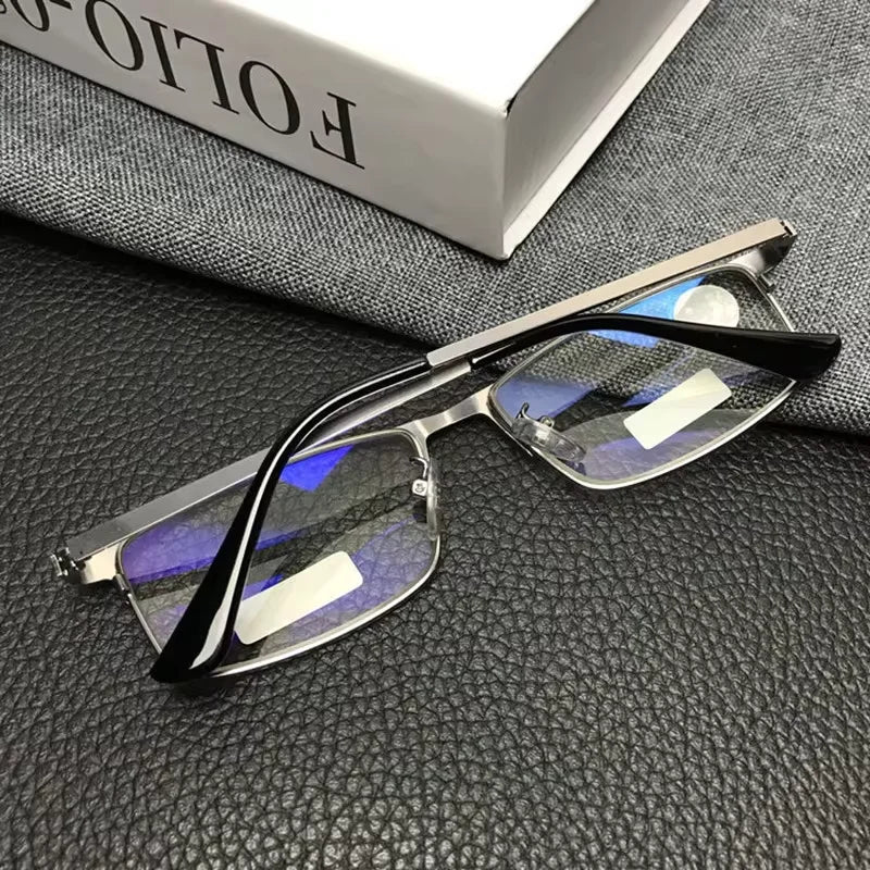 Shata Stainless Steel Frame Anti Blue Light Presbyopic Glasses For Business, Middle-aged And Elderly High-end Men And Women