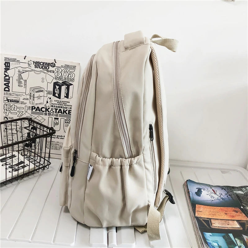 Women's Backpack Solid Color Female Multi-pocket Casual Man Travel Bag High Quality Schoolbag for Teenage Girl Book Knapsack